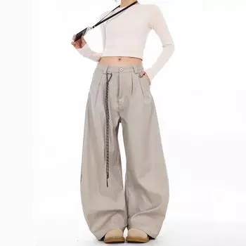 Simple Double Fold Drooping Scimitar Trousers for Men and Women s Summer New Wide-leg Sickle Trousers M