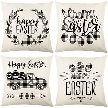 Simple Easter pillowcase linen printed holiday pillow cartoon car pillow does not include pillow core 45*45cm