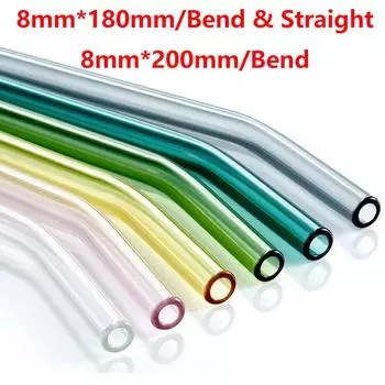 Simple Eco Thick Glass Straw Reusable Tumbler Drinking Straight/ Curve Clear Assorted Colors Party Multiuse 8mm 10mm Home Lving Bar Clear 8mm*180mm/Straight