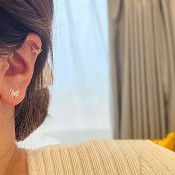 Simple Elegant Lovely Mini Sweet Female Earrings Butterfly Shape Colorful Korean Style Ear Stud разноцветный