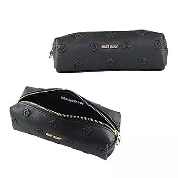 Simple Embossed Daisy Square Pencil Case Black FREE [Marie Quant]