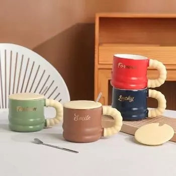 Simple English thread design, high-end ceramic cup, large capacity mug, home office drinking cup, souvenir 400ml красный