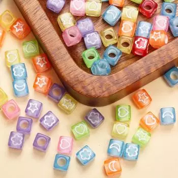 Простые модные акриловые бусины квадратные 30 шт. 6 мм свободные бусины DIY куб золотой цвет звезда луна цветок сердце бусины материалы для изготовления ювелирных изделий