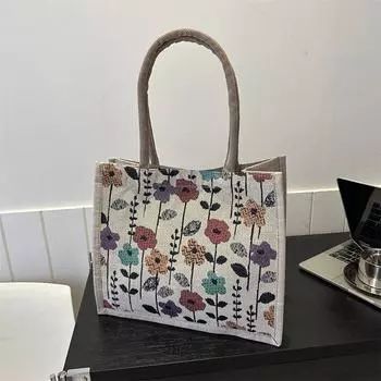 Simple Fashion Large Capacity Tote Bag Plant Flowers Simple Casual Shoulder Bag Trend Commuter Bag Women