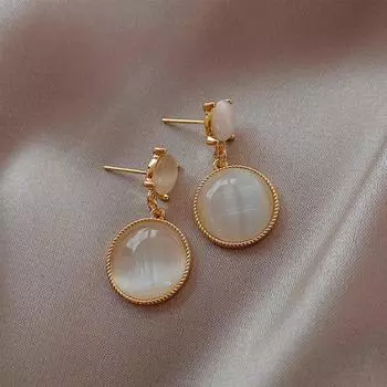 Simple Fashion Parties Gifts Girls Prevent Allergy Stud Earrings Round Opal Earrings Women Jewelry белый