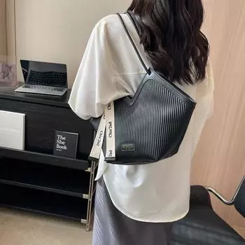 Простая Модная Сумка-Тоут Большая Сумка Корейская Версия Новая Искусственная Кожа Все Подходит Сумка Через Плечо Текстурированные Сумки Под Мышку Контрастный Цвет Большая Вместимость