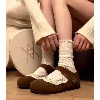 Simple flat-bottomed retro French Mary Jane women s shoes 2025 new autumn soft-soled casual versatile Doudou single shoes 35 абрикосовый