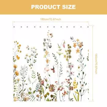 Simple Floral Shower Curtain Water-Proof Wrinkle-free Cosmos Shower Curtain Bathroom Decorative Shower Curtain with Rings