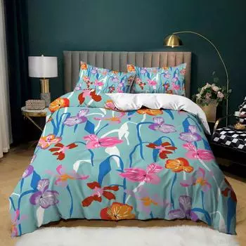 Simple Fresh Bed Three-Piece Pastoral Flower 3D Digital Printing Quilt Kit 135 * 200 (two-piece set) 90g