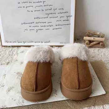Simple fur integrated cotton slippers women s winter new outer wear home thick bottom one pedal fluffy slippers women 36-37