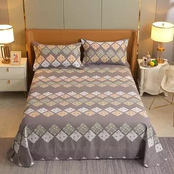 Simple Geometric Plaid Bed Sheet Set Diamond Pattern High Quality Thickened 100% Cotton Flat Sheets 3Pcs Queen Size Bedding Set 160x230cm 3Pcs