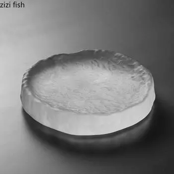 Simple Glass Tray Creative Frosted Tea Pot Mat Fruit Dry Fruit Storage Tray Cake Dessert Tray Household Tea Set Accessories