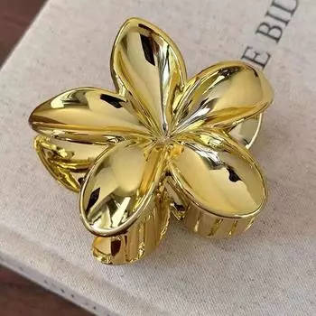 Simple Gold and Silver Plumeria Hair Clip for Women Elegant Temperament Shiny Shark Clip Fashionable Girl Ponytail Hair Clamp Plastic