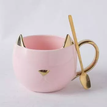Simple Golden Cat Ceramic Cup Student Couple Drinking Water Cup Office High Looking Cute Gift Mug 301-400ml