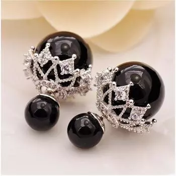 Simple Graceful 925 Sterling Silver Refreshing Pearl Stud Earrings Black 925 silver needle