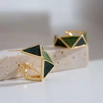 Simple Graceful Special Stylish Green Niche Earrings 925 Silver Needle Bag 14K Gold