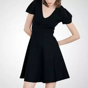 Simple High Waist Summer New Professional Slim Fit Dress Black 2XL