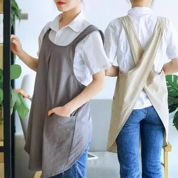 Simple Japanese and Korean style cotton and hemp apron women s home comfort overalls florist retro free lace-up bib