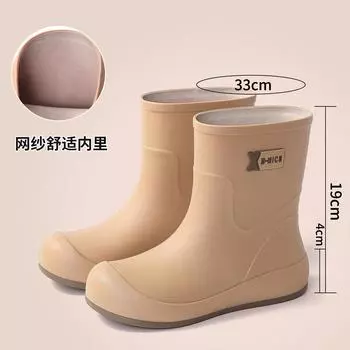 Simple khaki brown bundle waterproof women s boots exquisite rain boots urban commuting non-slip rubber shoes water shoes elastic short boots women 36