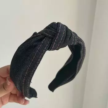 Simple Lady Denim Hairbands for Women Knotted Hair Hoop Wide Headband Korean Female Hair Accessories Adult Head Bands Size fits all