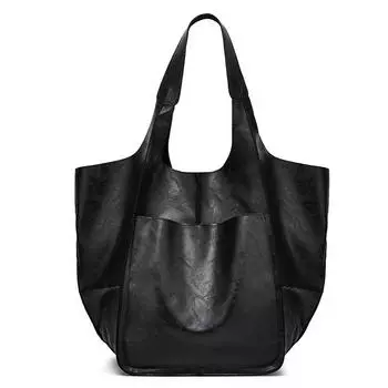 Simple Large Bags, Spliced Soft Leather Bags, Large-capacity Single-shoulder Handbags, Tote Bags чёрный