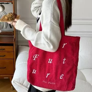 Simple letter embroidery small fresh canvas bag women s bag tide shopping bag shoulder student canvas bag ярко-красный