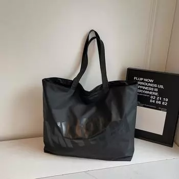 Simple letter large capacity shoulder bag women s summer versatile small fresh canvas bag holder extra large bag чёрный