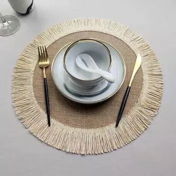 Simple Linen Round Table Mat Placemat Heat Insulation Non-slip Mat