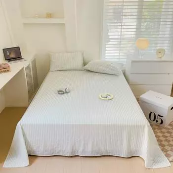 Simple Lines 100% Cotton Bed Sheet Set Soft Comfort Home Textile Bedding Set 3Pcs Skin-friendly Flat Sheet with Pillowcases 120x230cm 2Pcs