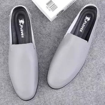 Simple Mens Casual Leather Shoes Versatile Men Loafers Comfy Mocasines Handmade Male Slip on Shoes Outdoor Travel Driving Shoes 37 чёрный