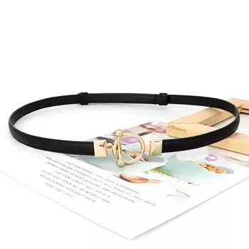 Simple Metal Circular Buckle Women Slim Waist Belt Without Punching Holes