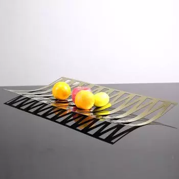 Simple Modern Golden Silver Metal Grid Geometric Long Tray Storage Plate Model Living Room Accessories