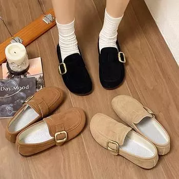 Simple Mori flat-soled single shoes 2024 new spring and autumn one-pedal Doudou shoes casual shallow mouth ladyshoes loafers 35 чёрный