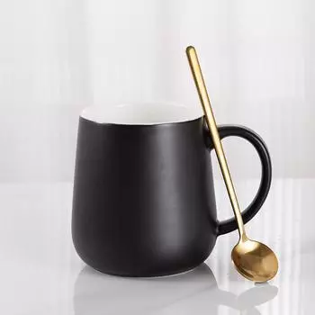 Simple Mug with Lid Spoon Ceramic Cup Hotel Room Water Cup Opening Gift Box Coffee Cup 301-400ml