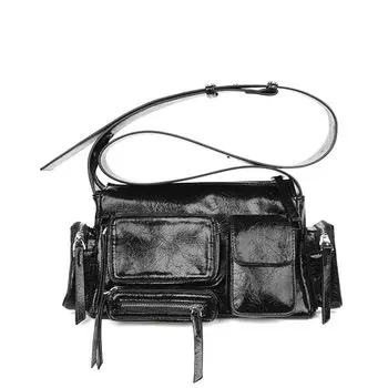 Simple Original Multi-Pocket Sexy One Shoulder Motorcycle Bag Black In Stock