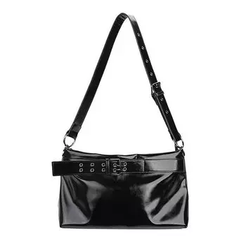 Simple/Original Small Size Mukens Classy Black Belt Buckle Oil Wax Leather Large Capacity Shoulder Crossbody Tote Bag Small size Black Reservation