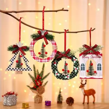 Simple Ornaments Round Small Pendant Painting Pendant Wreath Hanging Supplies DIY Christmas Gift Christmas Decorations Cedar Tree Round tree style