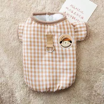 Simple plaid dog winter thickened cotton-padded coat can pull teddy than bear small dog velvet two-legged pet clothes XS (recommended weight 1-1.5kg)