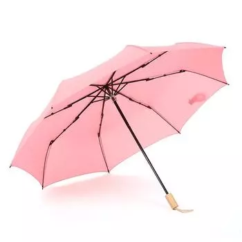 Simple plain windproof solid wood handle retro men s and women s three-fold umbrella umbrella fixed umbrella umbrella 21 inch