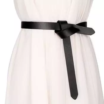 Simple Retro Coat Dress Black Ladies Waistband Knotted Waist Strap No Punching PU Leather Belt чёрный