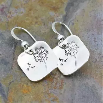 Simple Retro Square Dandelion Earrings, Women S Personalized Fashion Earrings, Women S Earrings