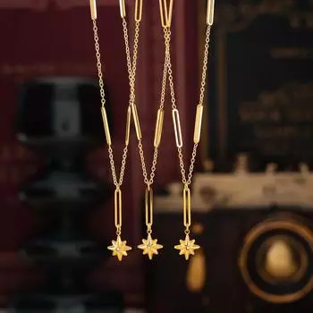 Simple Rice Character Diamond Pendant Octagram Necklace Female Niche Light Luxury Design Titanium Steel Clavicle Chain