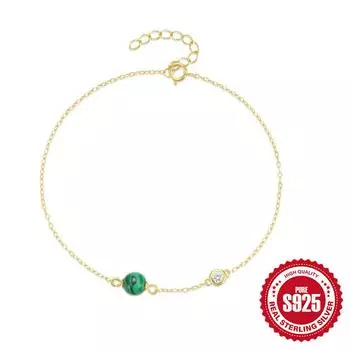 Simple S925 Sterling Silver Classic Vintage Malachite Turquoise Daily Wear Ladies Diamond Bracelet 925 Silver