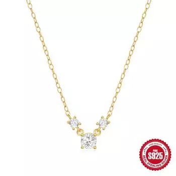 Simple S925 Sterling Silver Cluster Triple Diamond Hipster Women S Necklace Daily Commuter 925 Silver золотой