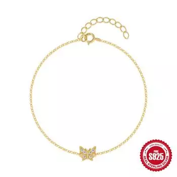 Simple S925 Sterling Silver Daily Wear Butterfly Classic Elegant Diamond Bracelet Women S Versatile Jewelry 925 silver золотой