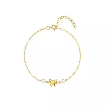 Simple S925 Sterling Silver Daily Wear Love Bow Pearl Bracelet, Women S Versatile Jewelry 925 silver золотой