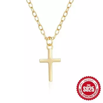 Simple S925 Sterling Silver Ins Landscape Classic Cross Ladies Collarbone Necklace 925 Silver золотой