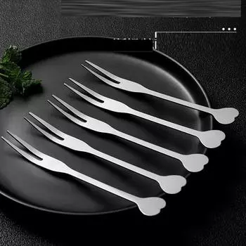 Simple Salad Home Living Stainless Steel Fork Party Fruit Fruit Fork Handle Mini Kicthen Dessert Tableware Cutlery Flatware Love Heart Cake 1 Pc