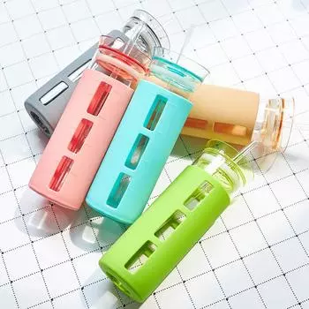 simple scale straw glass cup, high temperature anti-scalding cup with lid and straw Clear Cocktail Glass Cup Water Glasses 360ML розовый