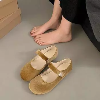 Simple shallow mouth round head Mary Jane shoes French retro flats 2025 new spring Xiaoxiangfeng shallow mouth single shoes 35 жёлтый